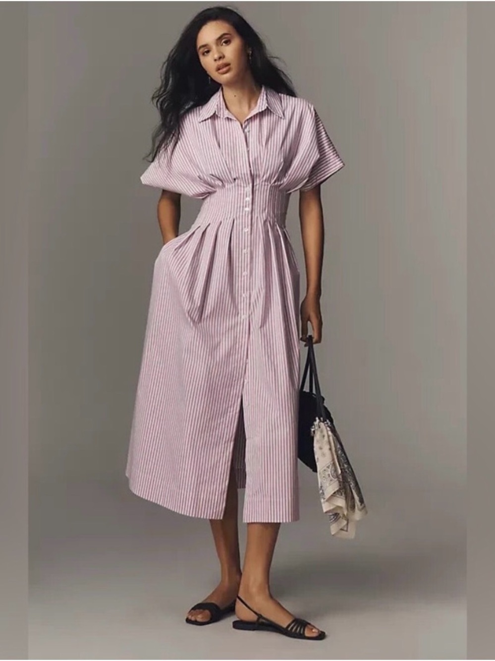 Striped Shirt Dress with Button Front